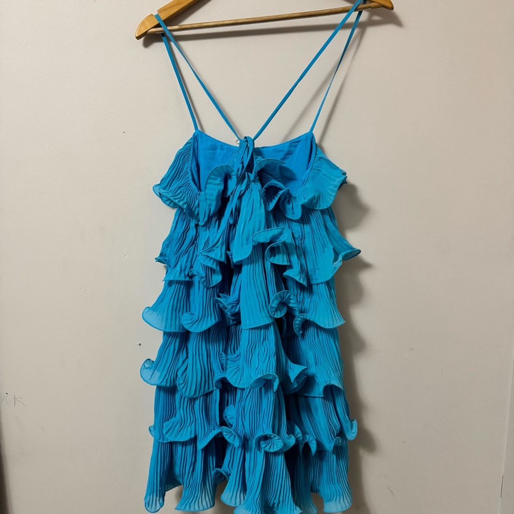 Mable (S) NWT AUSTYN blue ruffle tiered Bailey textured mini dress - Picture 5 of 7